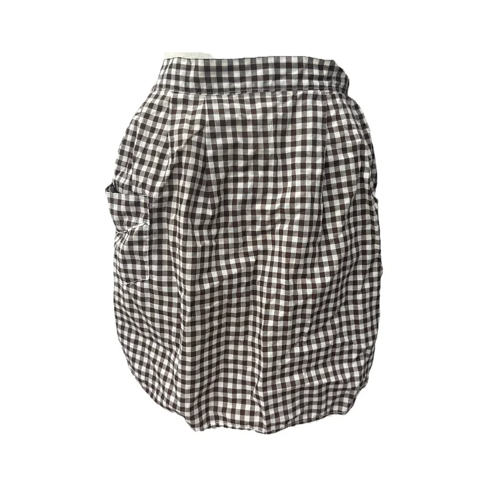 Vintage Brown Gingham Half Apron Handmade Waist Tie Back Farmhouse Ric Rac Trim